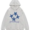 Grey Oversized Star Printed Hoodie