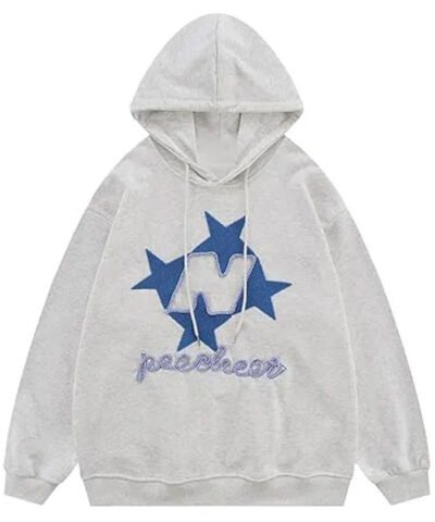 Grey Oversized Star Printed Hoodie
