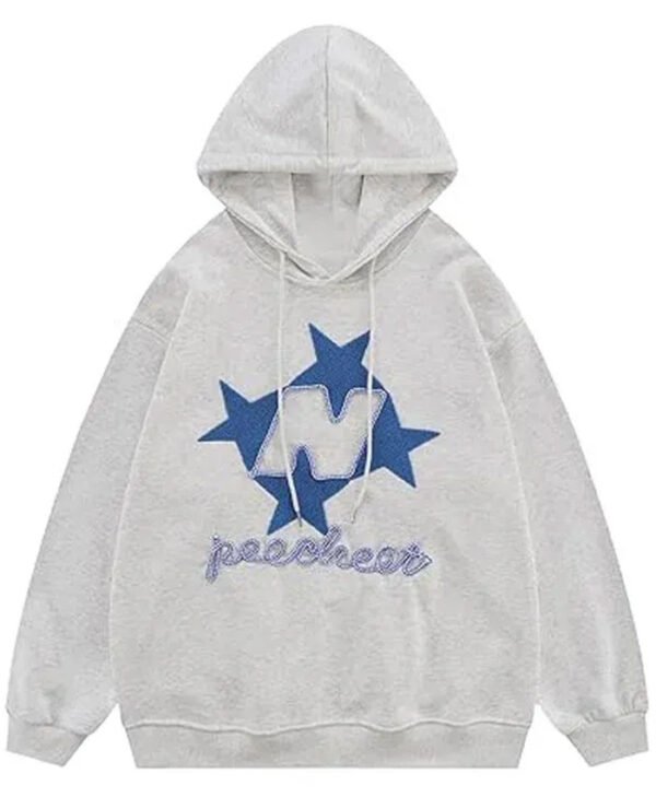 Grey Oversized Star Printed Hoodie