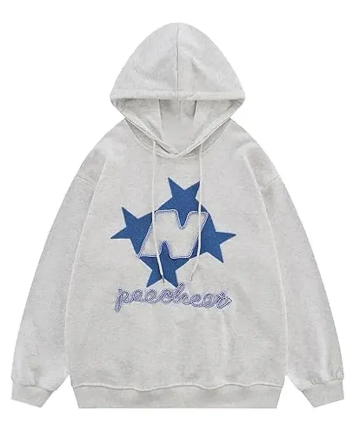 Grey Oversized Star Printed Hoodie