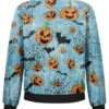 Halloween Pumpkins Bats and Web Printed Blue Bomber Jacket