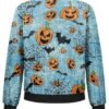 Halloween Pumpkins Bats and Web Printed Blue Bomber Jacket