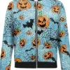Halloween Printed Blue Bomber Jacket