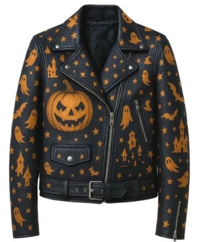 Haunted Halloween Black Leather Jacket