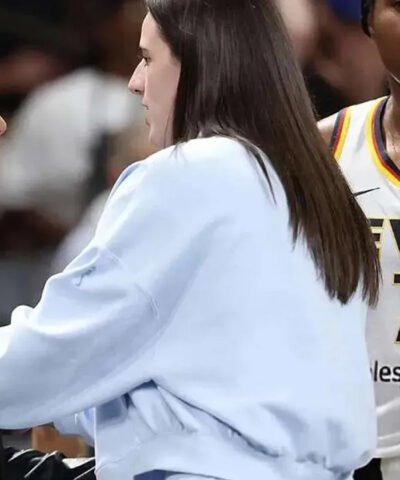 Indiana Fever v Atlanta Dream Caitlin Clark Blue Cropped Jacket