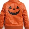 Jack O Lantern Pumpkin Orange Leather Jacket for Men and Women
