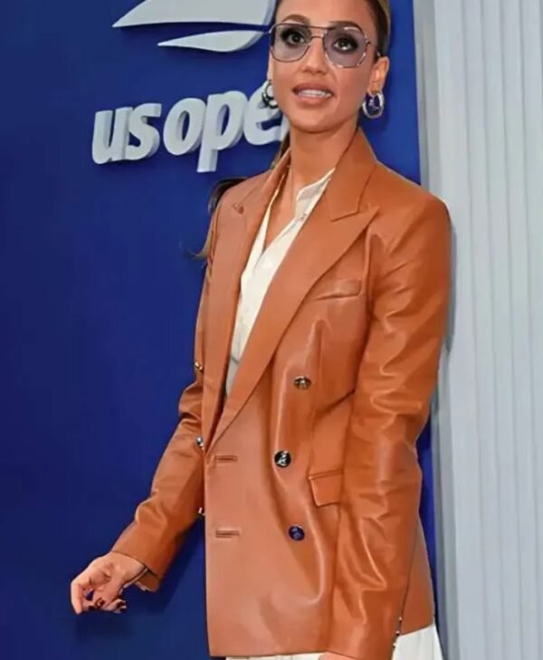Jessica Alba US Open Brown Leather Blazer