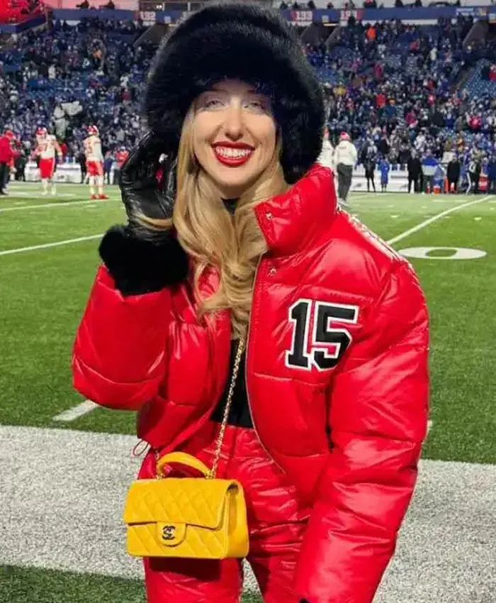 Brittany Mahomes Red Puffer Jacket