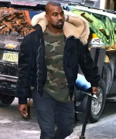 Kanye West Fur Hooded Bomber Jacket