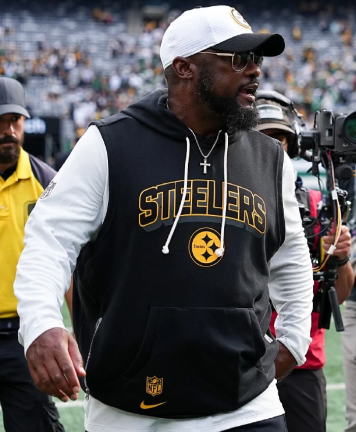 Mike Tomlin Pittsburgh Steelers Sideline Sleeveless Black Dri-Fit Hoodie