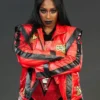 WWE Wrestler Naomi Proceed With Caution Red Leather Jacket