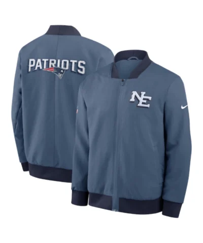 Men’s New England Patriots Blue 2025 Rivalries Collection Sideline Full-Zip Bomber Jacket