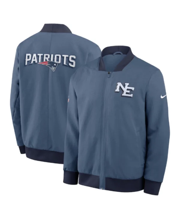 Men’s New England Patriots Blue 2025 Rivalries Collection Sideline Full-Zip Bomber Jacket