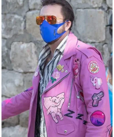 The Unbearable Weight of Massive Talent Nicolas Cage Pink Motorcycle Leather Jacket