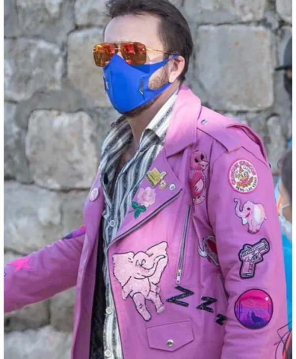 The Unbearable Weight of Massive Talent Nicolas Cage Pink Motorcycle Leather Jacket