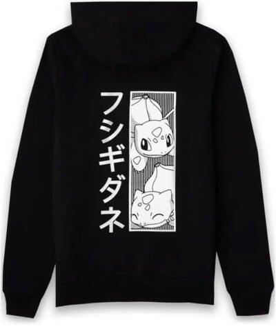 Pokémon Bulbasaur Manga Black Printed Hoodie Men and Women
