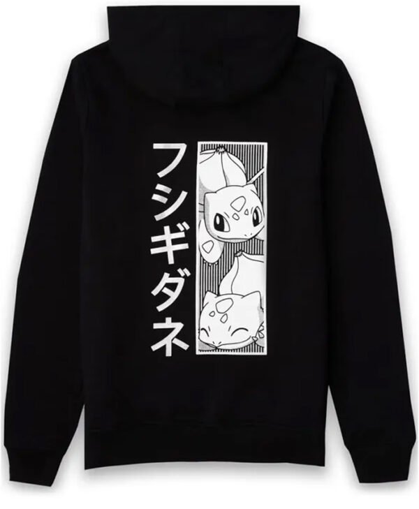 Pokémon Bulbasaur Manga Black Printed Hoodie Men and Women