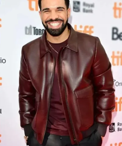 Rapper Drake Film Festival Maroon Leather Bomber Jacket