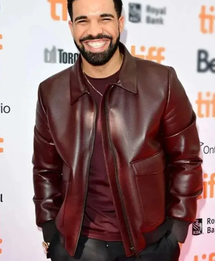 Rapper Drake Film Festival Maroon Leather Bomber Jacket