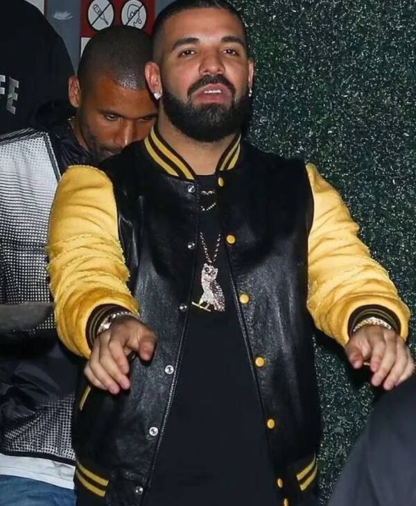 Rapper Drake Yellow and Black Varsity Jacket