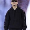 Rapper Lazza 74th Sanremo Music Festival Black Pullover Drawstring Hoodie