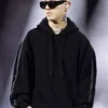 Rapper Lazza 74th Sanremo Music Festival Black Pullover Drawstring Hoodie