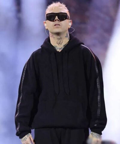 Rapper Lazza 74th Sanremo Music Festival Black Pullover Drawstring Hoodie
