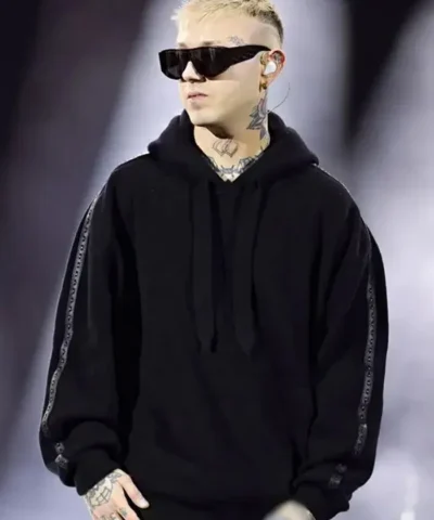 Rapper Lazza 74th Sanremo Music Festival Black Pullover Drawstring Hoodie