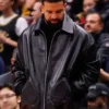 Drake NBA Raptors VS Warriors Game 2025 Black Leather Bomber Jacket