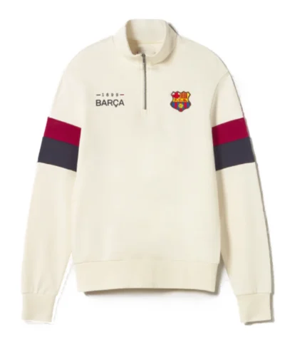 FC Barcelona Retro 1899 Half-Zip Unisex Sweatshirt In White