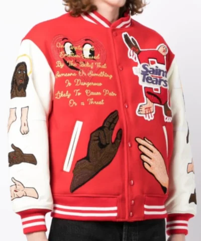 SAINT MXXXXXX Varsity Red and White Jacket