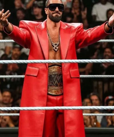 Seth Rollins Red Leather Long Coat