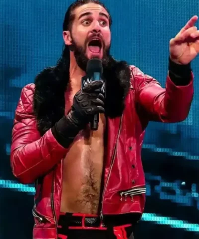 Seth Rollins WWE Quilted Red Fur Jacket