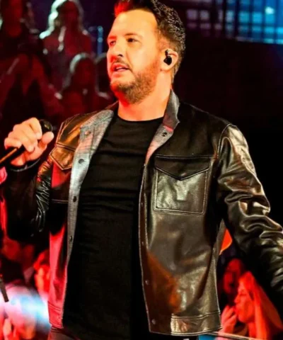 Singer Luke Bryan American Idol 2024 Black Leather Jacket
