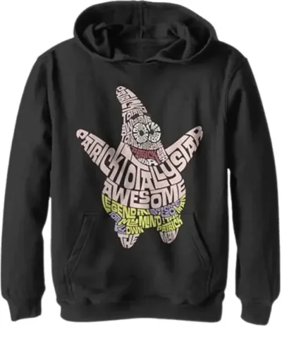 Unisex Spongebob Squarepants Patrick Printed Black Pullover Hoodie