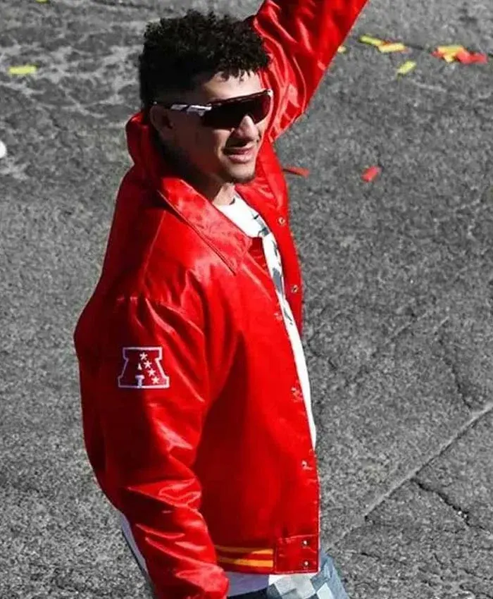 Super Bowl Parade Patrick Mahomes Kansas City Chiefs Red Satin Jacket
