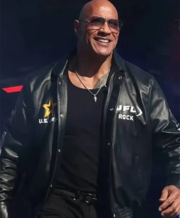 The Rock UFL 2024 Black Leather Jacket