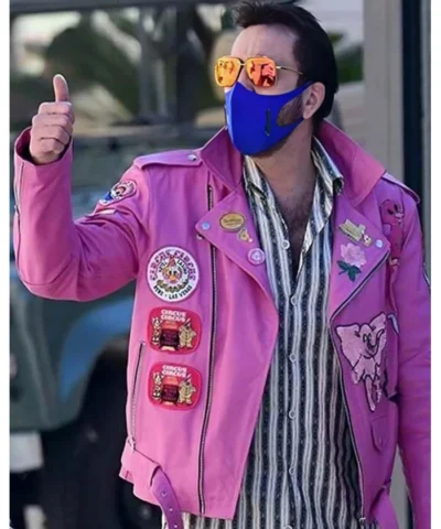 Buy Nicolas Cage Pink Motorcycle Leather Jacket
