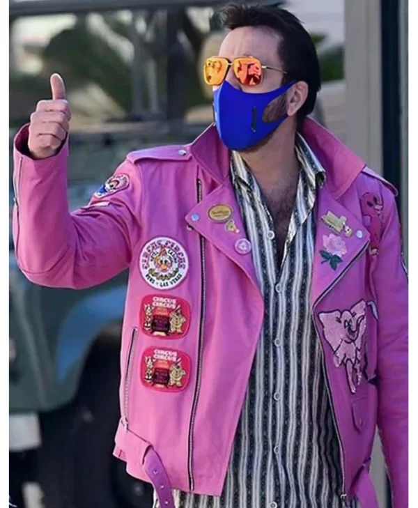 Buy Nicolas Cage Pink Motorcycle Leather Jacket