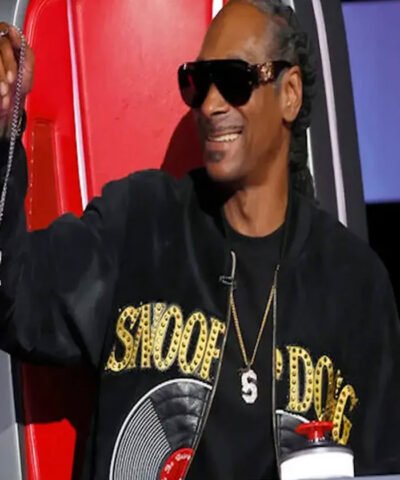 The Voice S28 Snoop Dogg Black Bomber Love is Power Jacket with Studd Embellishments