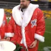 American Footballer NFL Travis Kelce Chiefs Red Santa Puffer Coat