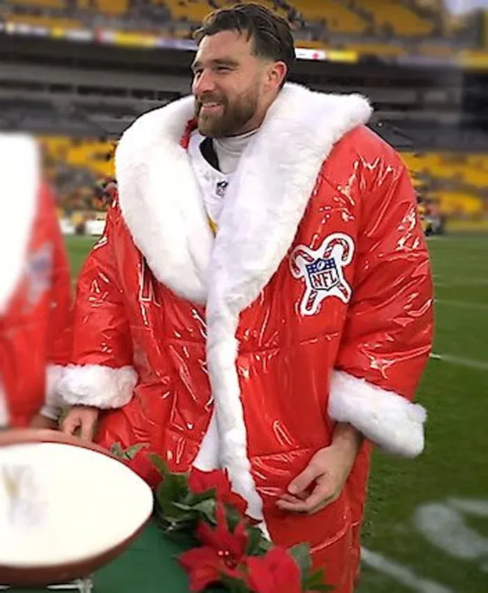 American Footballer NFL Travis Kelce Chiefs Red Santa Puffer Coat