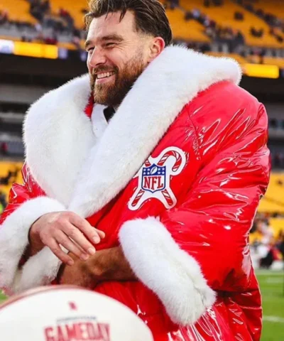 American Footballer Travis Kelce NFL Chiefs-Red Santa Puffer Coat