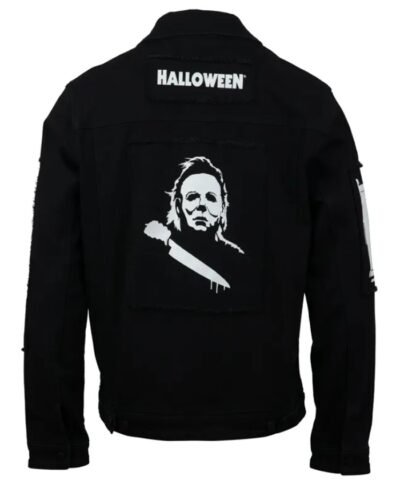 Unisex Halloween Michael Myers Black Cotton Jacket with Sewn Patches