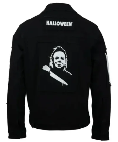 Unisex Halloween Michael Myers Black Cotton Jacket with Sewn Patches