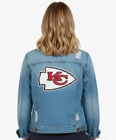 Unisex NFL Kansas City Chiefs Blue Denim Ripped Trucker Jacket