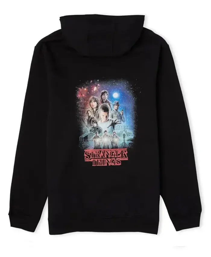 Unisex Stranger Things Poster Drawstring Black Pullover Hoodie