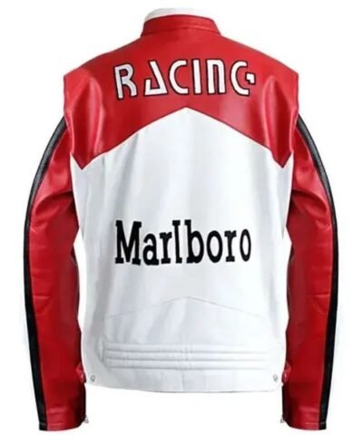 Unisex Vintage Red and White Marlboro Racing Leather Jacket
