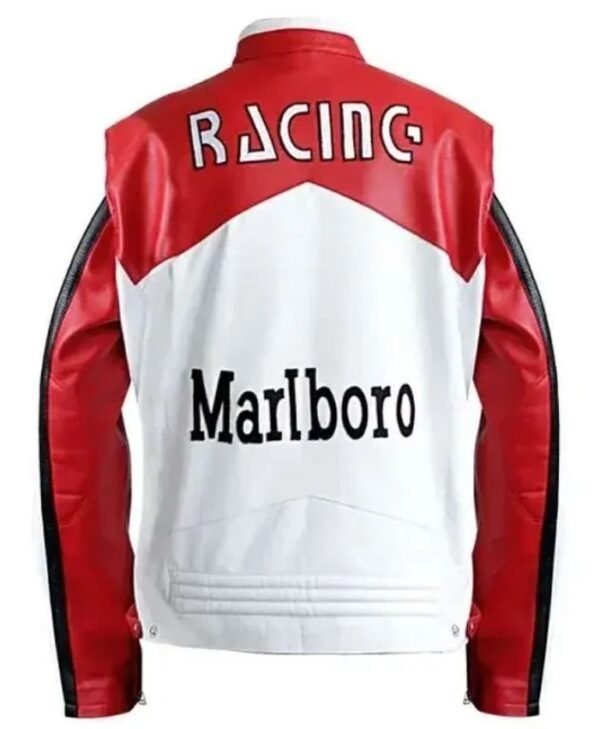 Unisex Vintage Red and White Marlboro Racing Leather Jacket