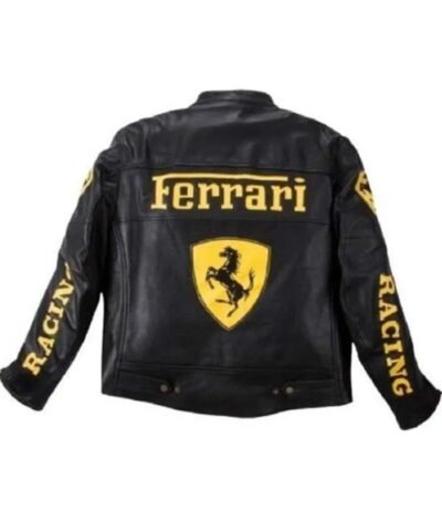 Vintage Black Leather Ferrari Racing Jacket